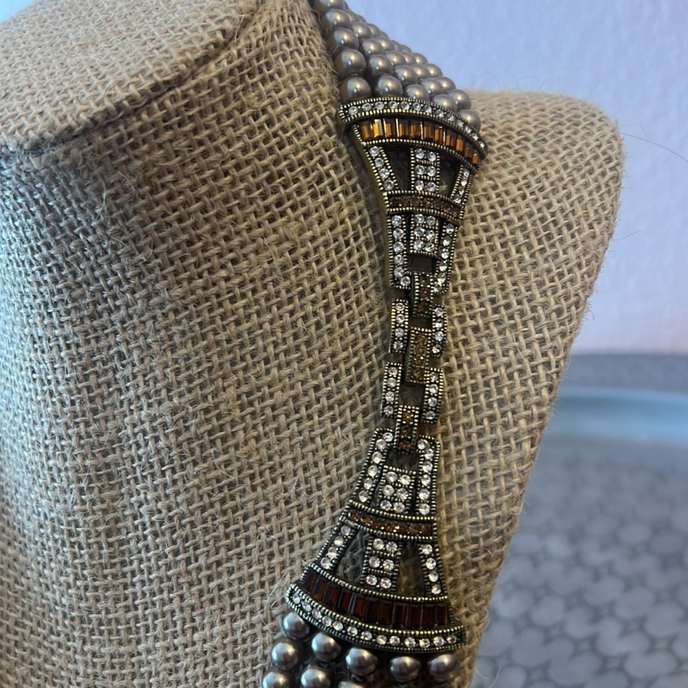 Heidi Daus art deco necklace bracelet set. Gold pearl and amber diamond clasps. - Picture 2 of 11